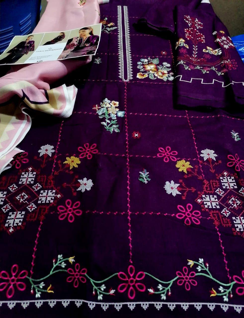 Zara shahjahan DHANAK EMROIDERED 3PC (E137)