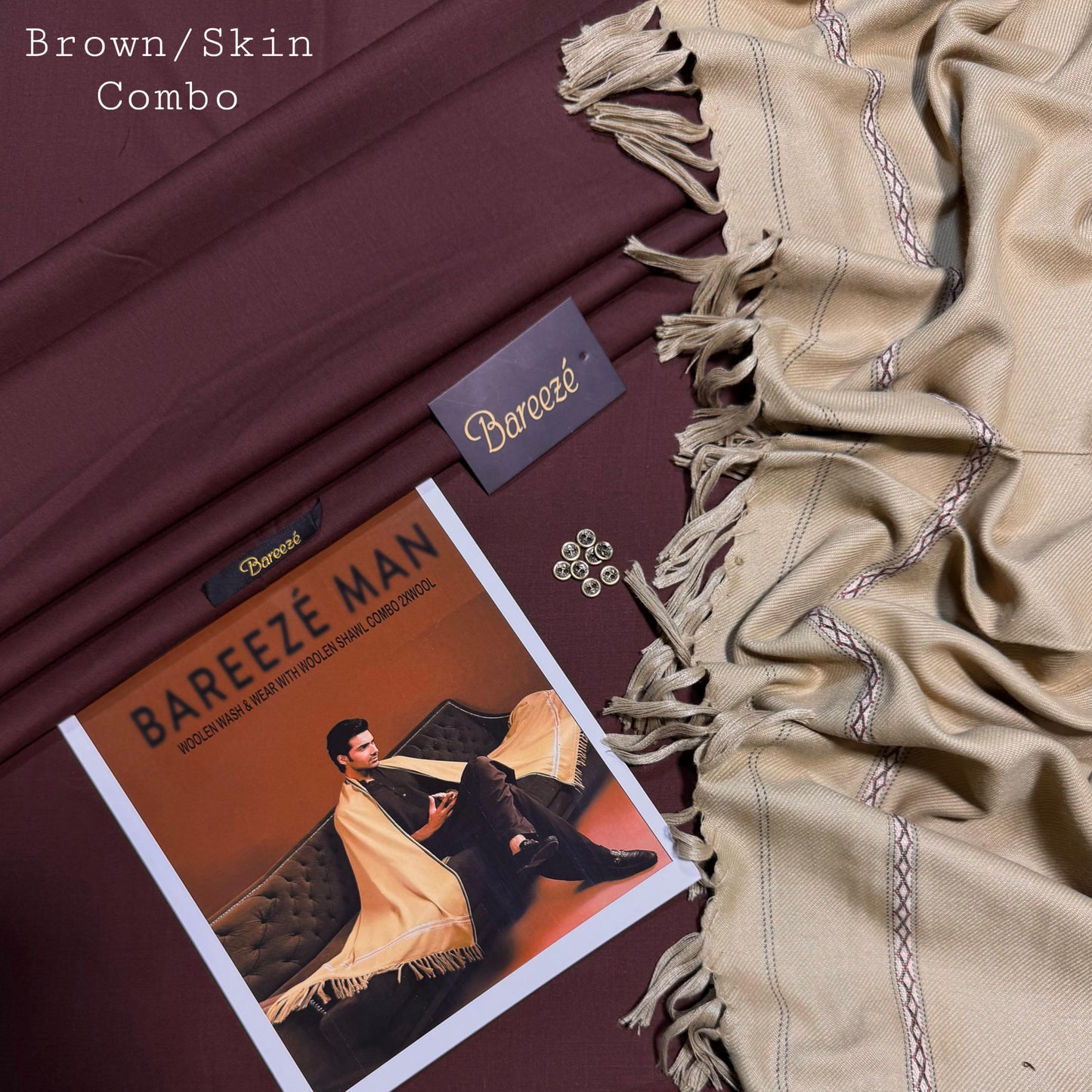 Men’s Premium Woolen Wash&Wear with wool shawl (Brown&Skin)