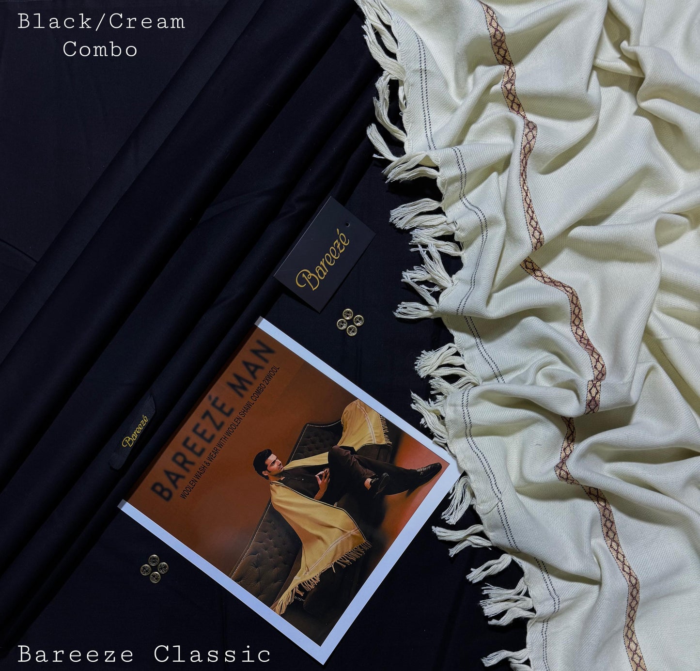 Men’s Premium Woolen Wash&Wear with wool shawl (Black&off white)