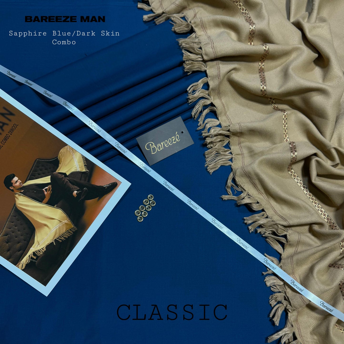 Men’s Premium Woolen Wash&Wear with wool shawl (Blue&Skin)