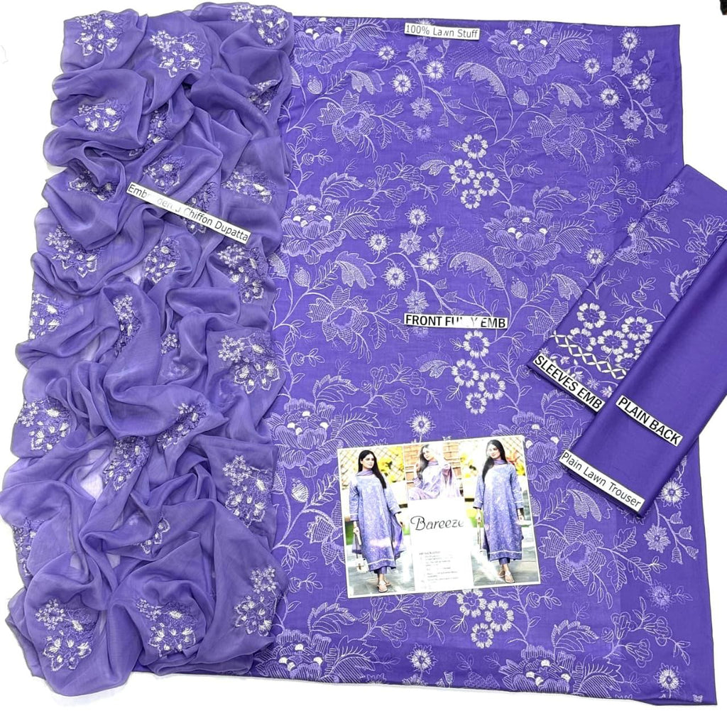 BAREEZE UNSTITCH LAWN EMBROIDERED 3PC (E304)