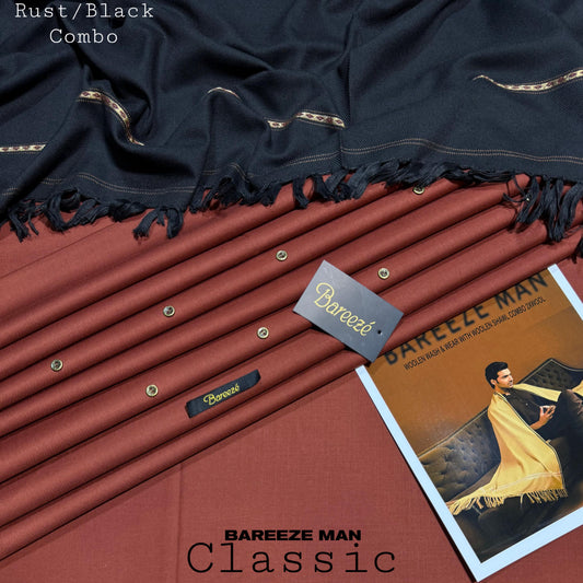 Men’s Premium Woolen Wash&Wear with wool shawl (Rust&Black)