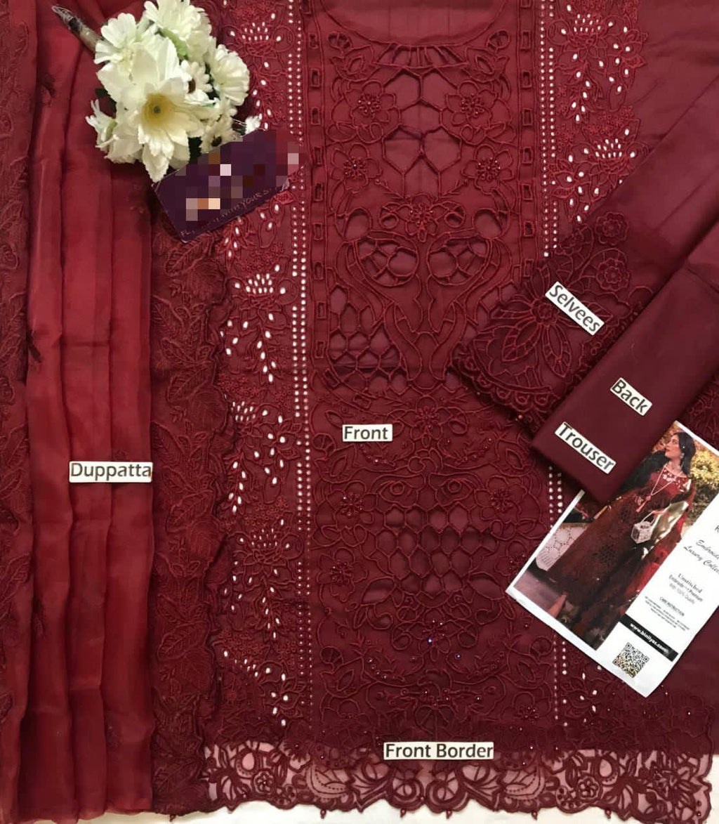 BIN ILYAS | UNSTITCH LAWN EMBROIDERED 3PC | HA334