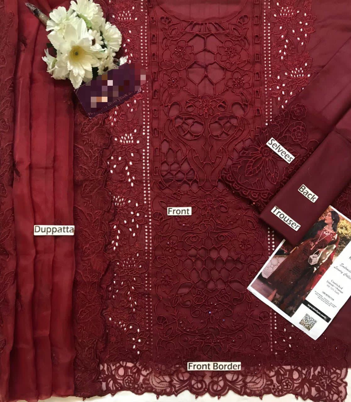 BIN ILYAS | UNSTITCH LAWN EMBROIDERED 3PC | HA334