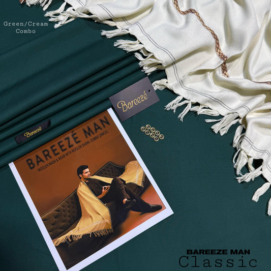 Men’s Premium Woolen Wash&Wear with wool shawl (Green&Cream)