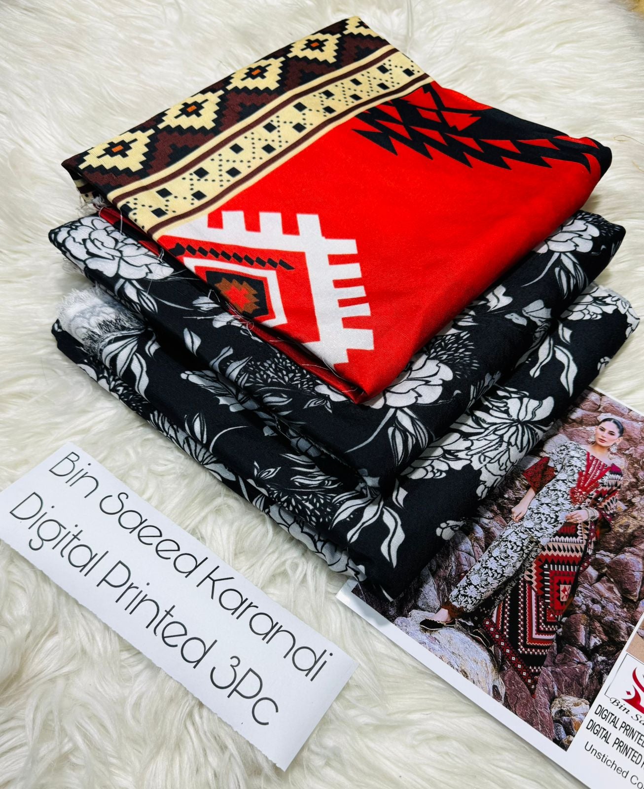 Bin Saeed Printed Karandi 3pc k#1