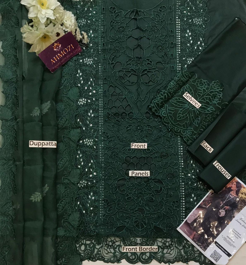 BIN ILYAS | UNSTITCH LAWN EMBROIDERED 3PC | HA335