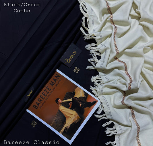 Men’s Premium Woolen Wash&Wear with wool shawl (Black&off white)