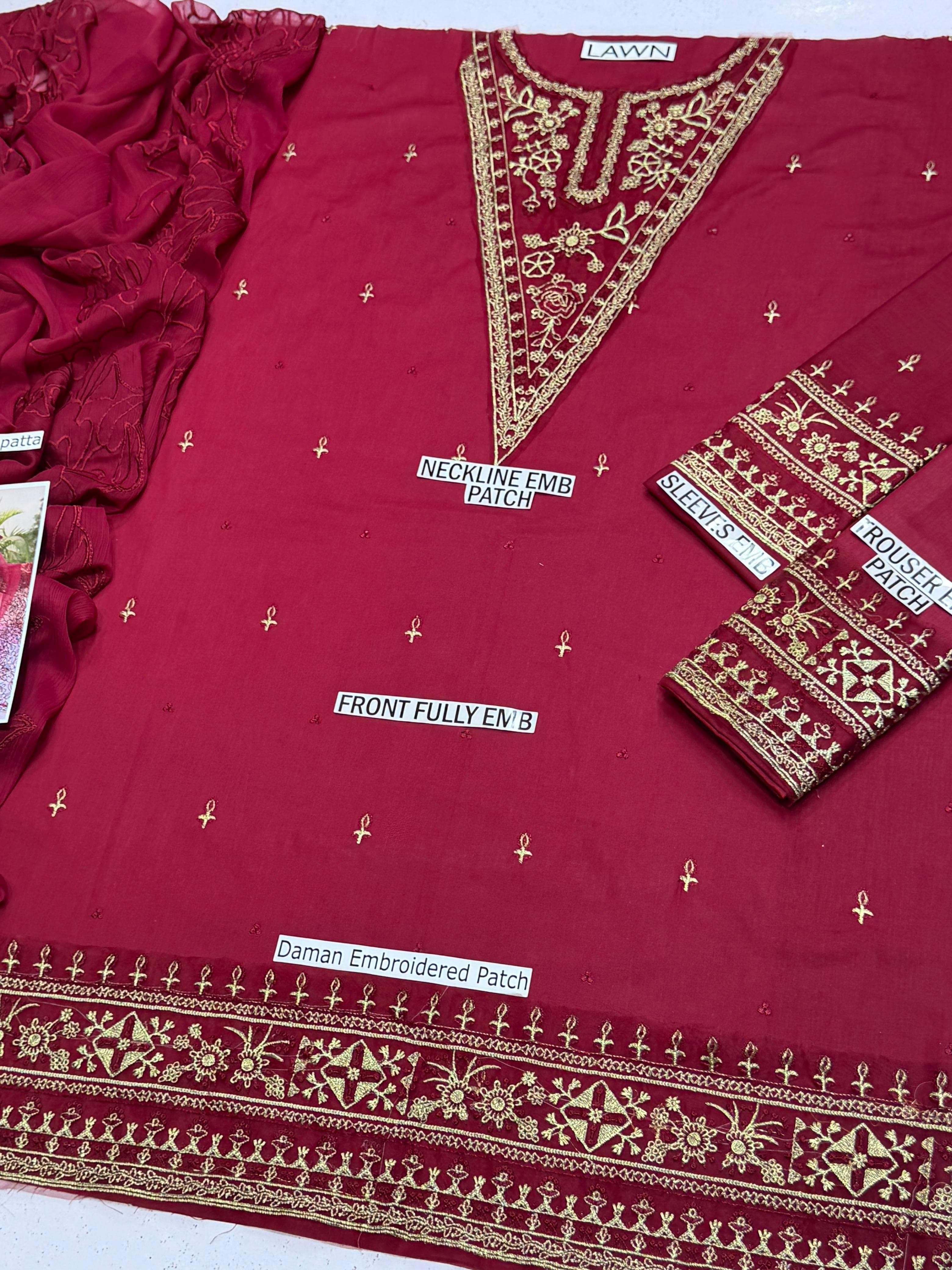 QALAMKAR | UNSTITCH LAWN EMBROIDERED 3PC | HA340