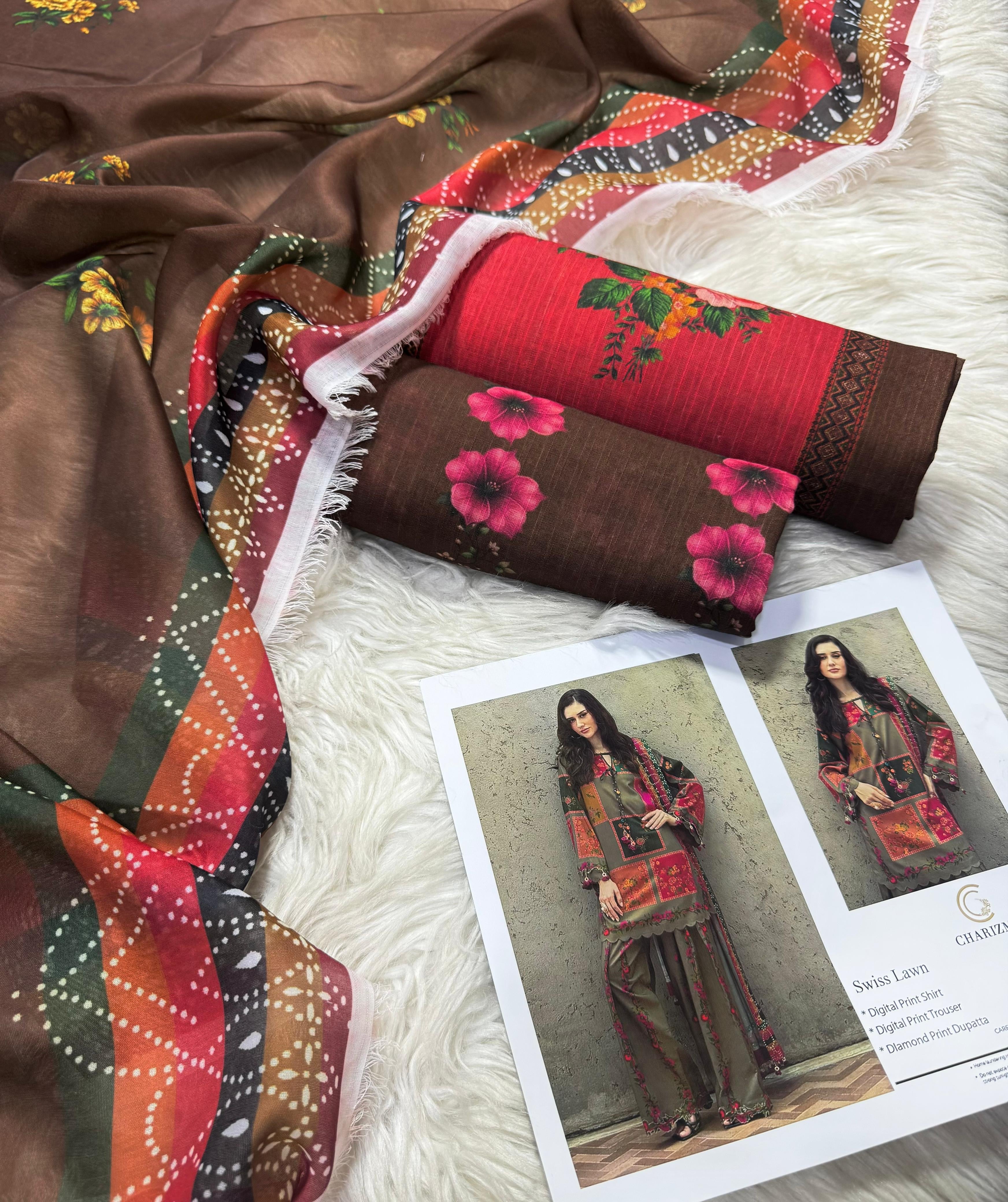 CHARIZMA UNSTITCH LAWN EMBROIDERED 3PC (E247)