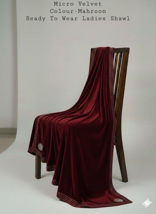 Fancy Velvet Shawl (Mehroon)