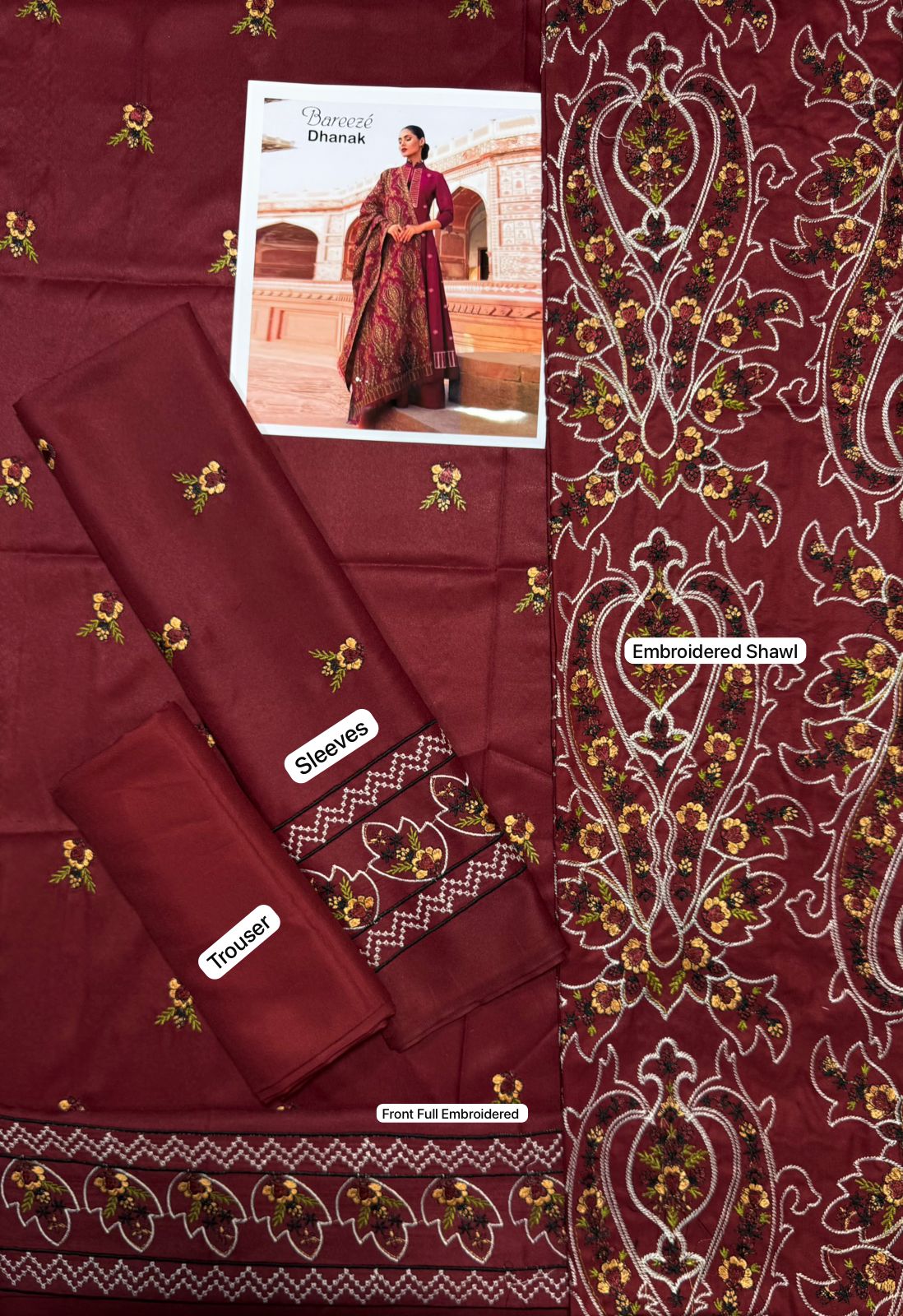 BAREEZE DHANAK EMROIDERED 3PC (E146)